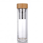 Double layer high boron glass cup with bamboo lid