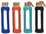550ml Portable High Borosilicate Glass Water Bottle with Bamboo lid  EK-G109